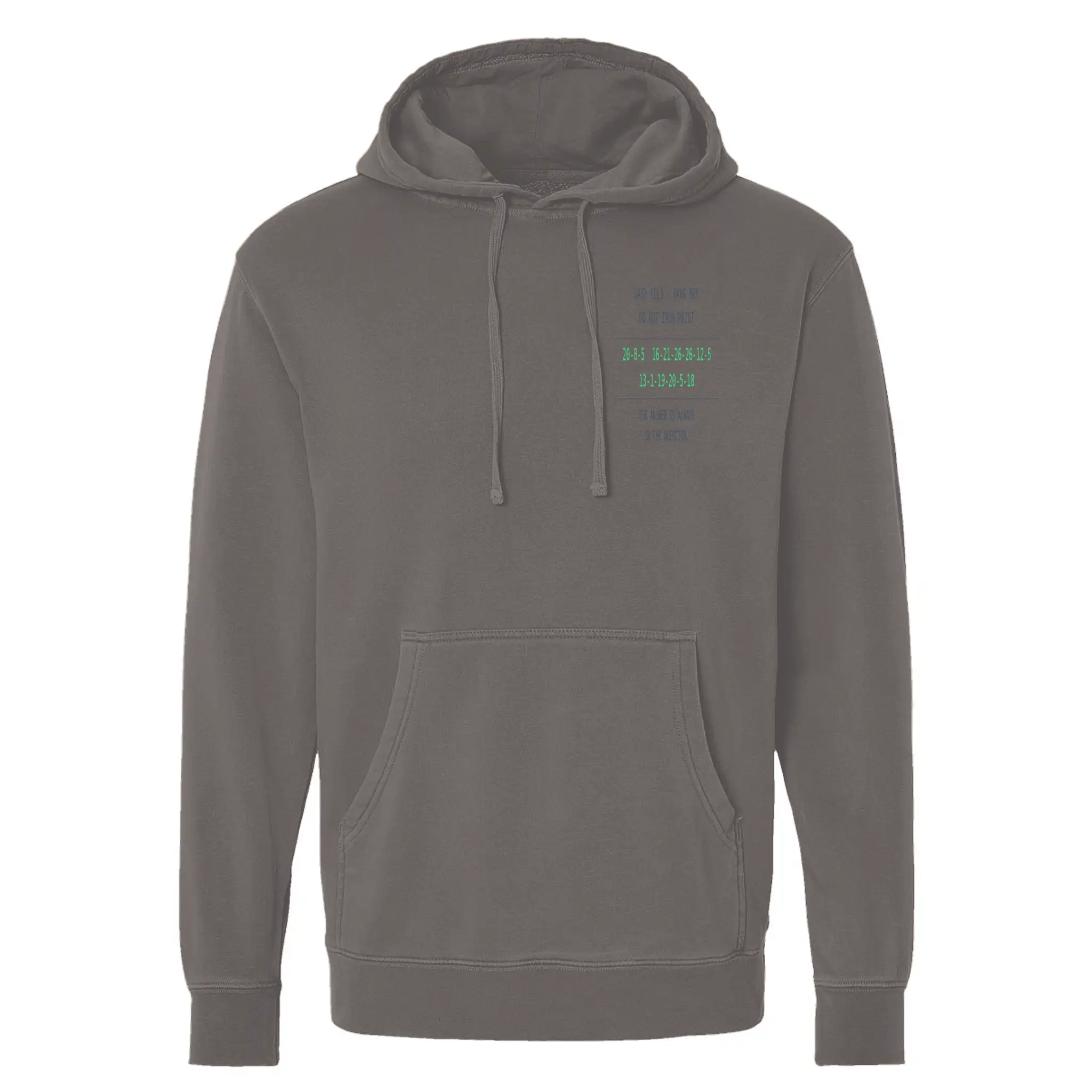 Decode the City Cipher Hoodie — Front view, cipher number sequences on chest