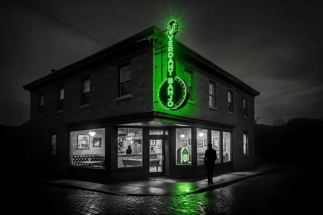The Verdant Banjo — interior view, Jason Janes at the bar